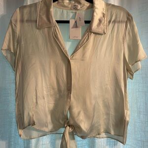 Wilfred Light Cream Satin Blouse with Tie Front